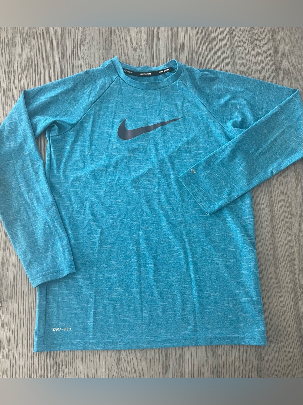 Nike  Boys Rash guard Teal Blue Long Sleeve Dri-FIT Top with Black Swoosh